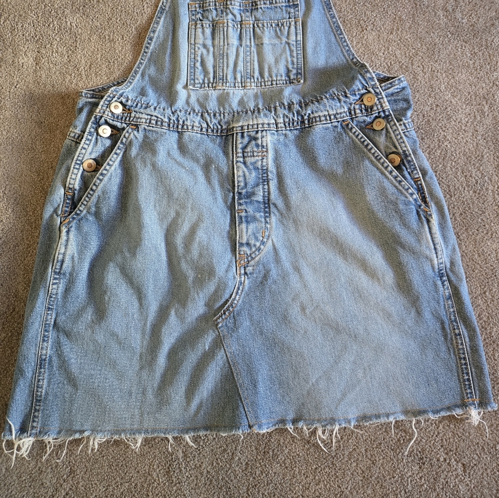 London Jean Overall Romper Skirt Dress Washed Jean Size Medium